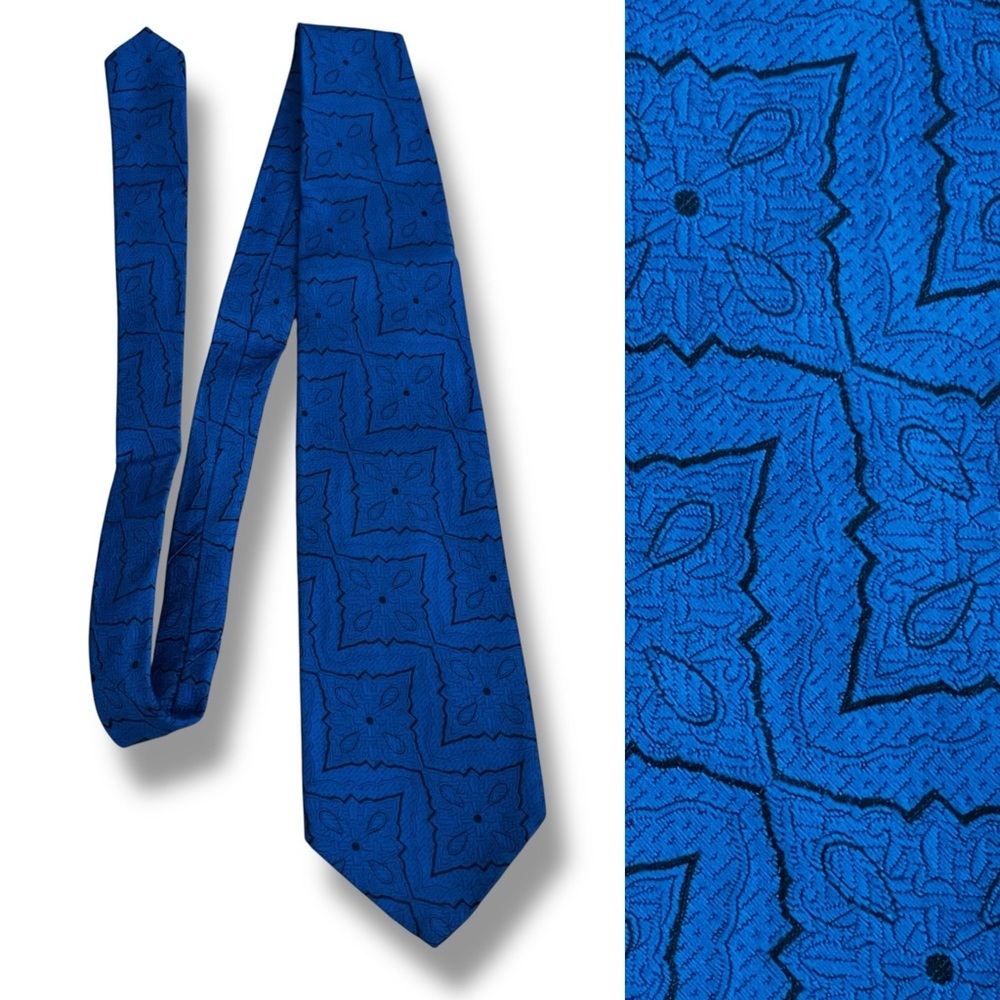 Vintage 70s Beau Brummel Neck Tie Blue Acetate/Polyester 4" Wide Rockabilly